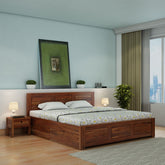 Woodwing Solid Sheesham Wood Bed With Four Drawers (Queen Size, Natural Finish)